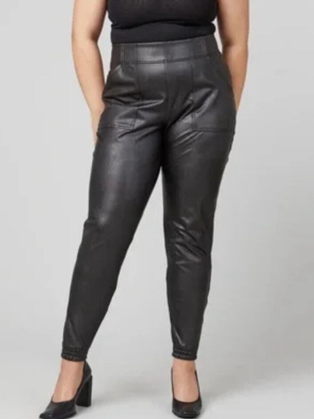 SPANX Leather-Like Jogger black pants pockets